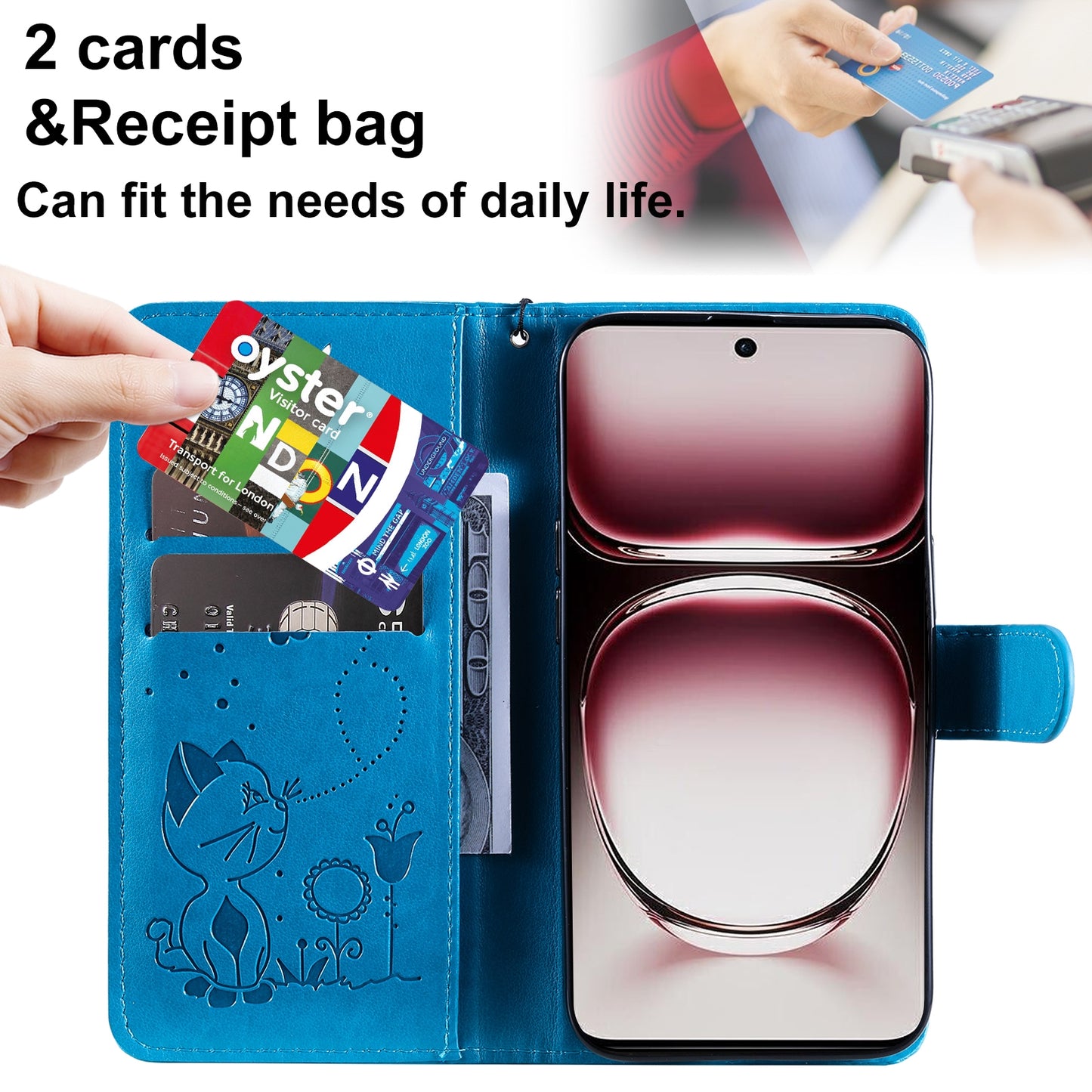 For OPPO Reno12 Pro 5G Cat and Bee Embossed Flip Leather Phone Case Wallet Cover with Card Slots Cash Pocket Magnetic Stand Protective Shockproof TPU PU Leather Case with Wrist Strap