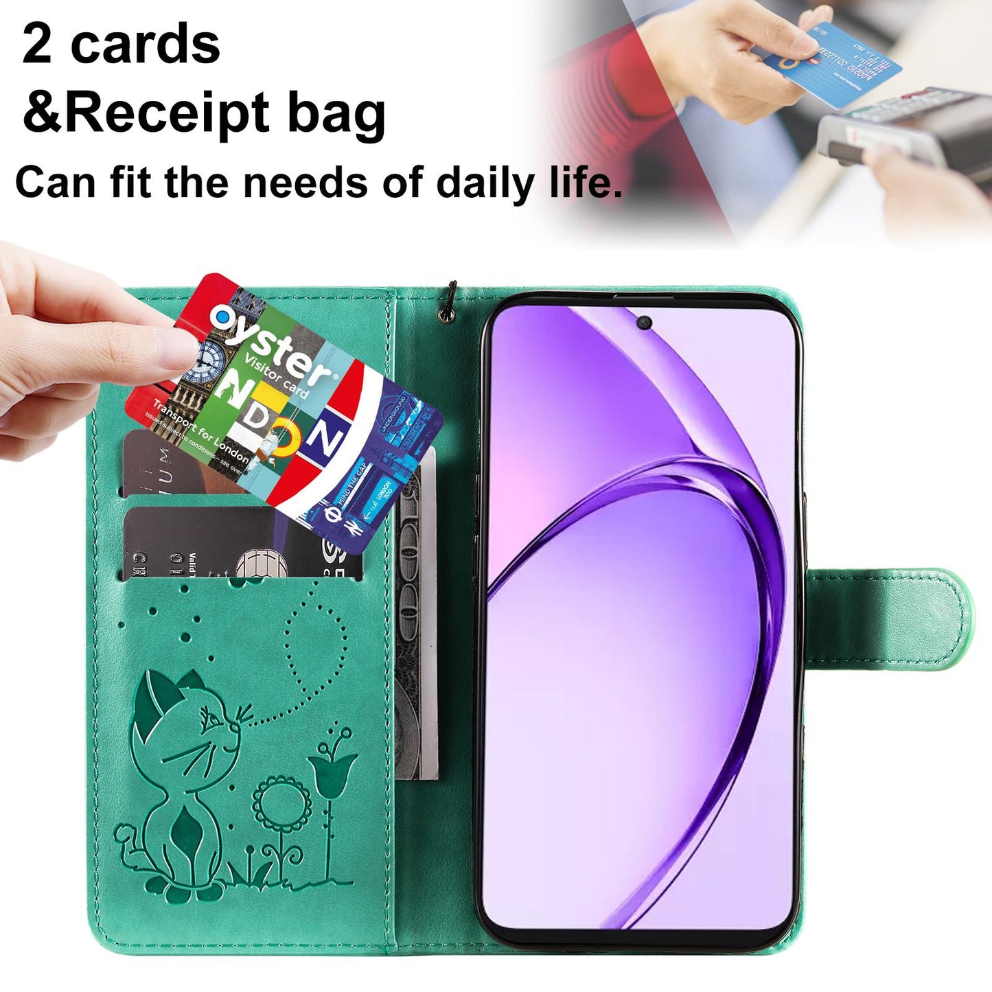 For OPPO K12X 5G Cat and Bee Embossed Flip Leather Phone Case Wallet Cover with Card Slots Cash Pocket Magnetic Stand Protective Shockproof TPU PU Leather Case with Wrist Strap