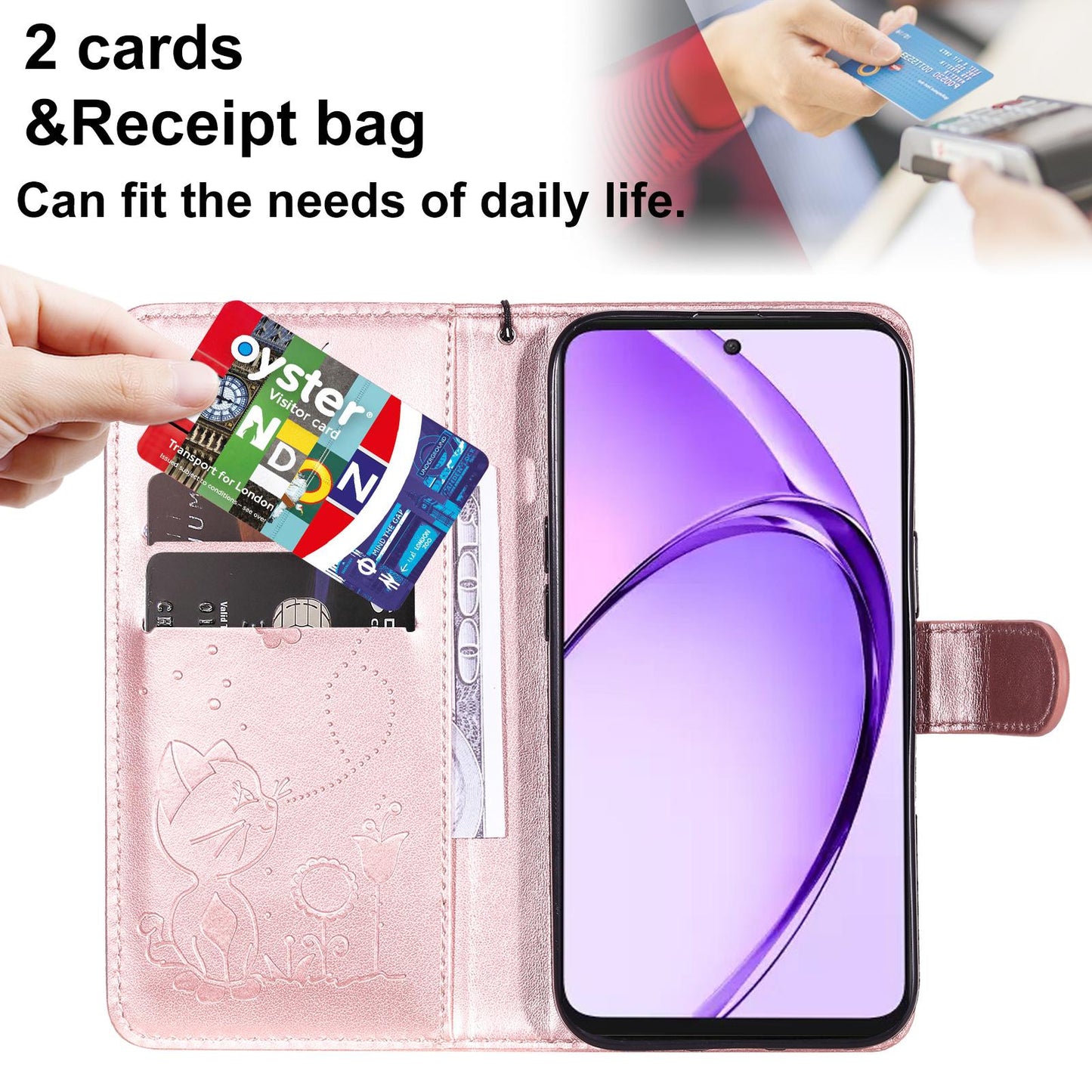 For OPPO K12X 5G Cat and Bee Embossed Flip Leather Phone Case Wallet Cover with Card Slots Cash Pocket Magnetic Stand Protective Shockproof TPU PU Leather Case with Wrist Strap