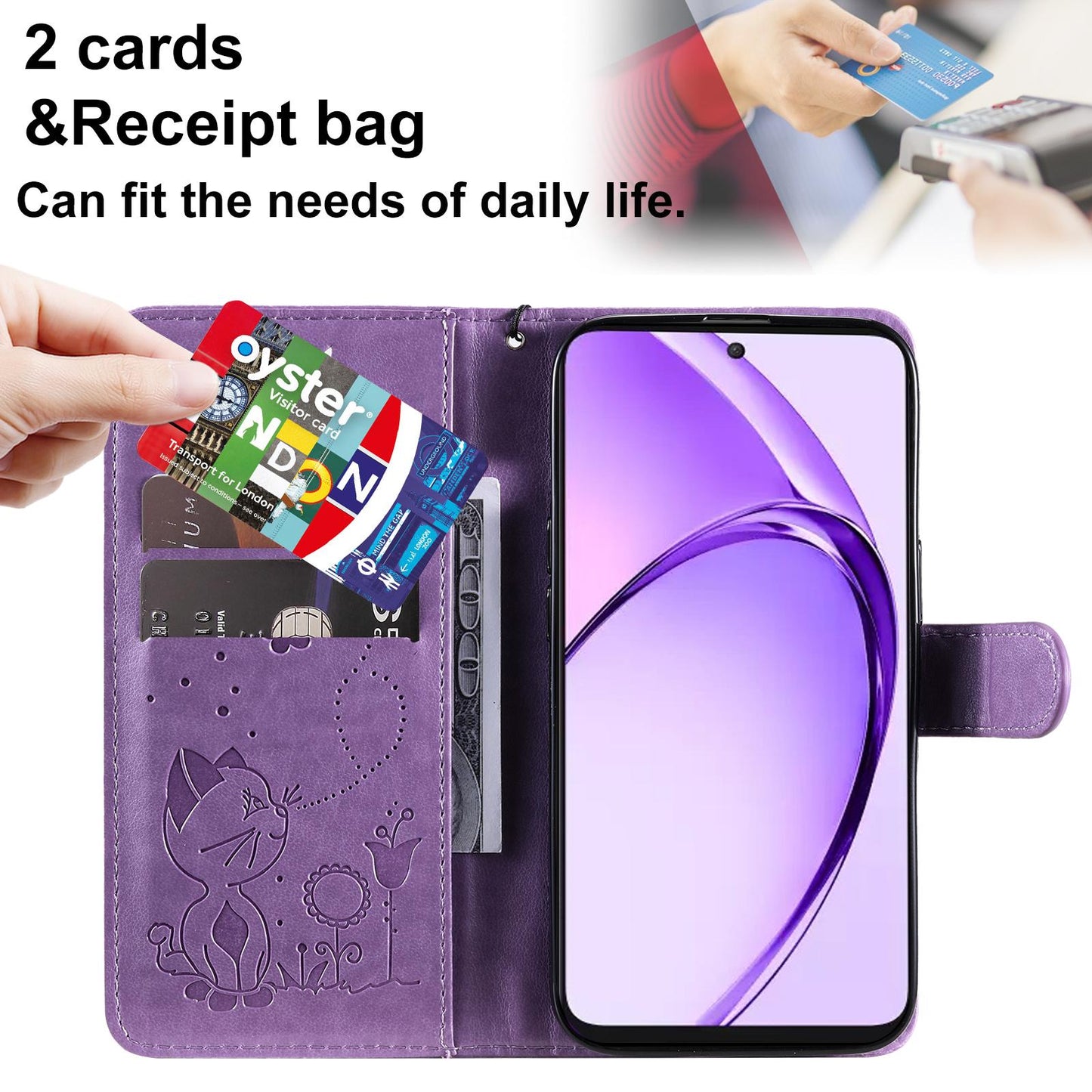 For OPPO K12X 5G Cat and Bee Embossed Flip Leather Phone Case Wallet Cover with Card Slots Cash Pocket Magnetic Stand Protective Shockproof TPU PU Leather Case with Wrist Strap