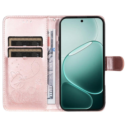For OPPO A6 Pro 4G Cat and Bee Embossed Flip Leather Phone Case Wallet Cover with Card Slots Cash Pocket Magnetic Stand Protective Shockproof TPU PU Leather Case with Wrist Strap
