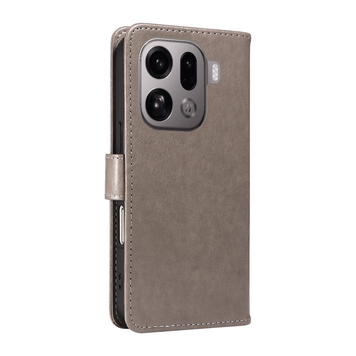 For OPPO Find X9 Pro Cat and Bee Embossed Flip Leather Phone Case Wallet Cover with Card Slots Cash Pocket Magnetic Stand Protective Shockproof TPU PU Leather Case with Wrist Strap
