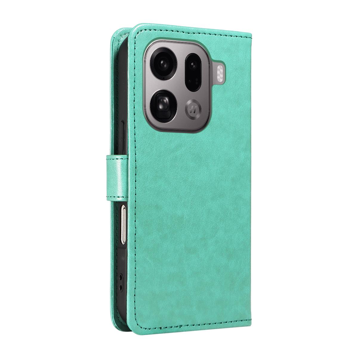 For OPPO Find X9 Pro Cat and Bee Embossed Flip Leather Phone Case Wallet Cover with Card Slots Cash Pocket Magnetic Stand Protective Shockproof TPU PU Leather Case with Wrist Strap