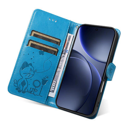 For OPPO Find X9 Cat and Bee Embossed Flip Leather Phone Case Wallet Cover with Card Slots Cash Pocket Magnetic Stand Protective Shockproof TPU PU Leather Case with Wrist Strap