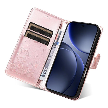 For OPPO Find X9 Cat and Bee Embossed Flip Leather Phone Case Wallet Cover with Card Slots Cash Pocket Magnetic Stand Protective Shockproof TPU PU Leather Case with Wrist Strap