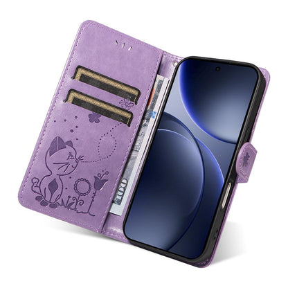 For OPPO Find X9 Cat and Bee Embossed Flip Leather Phone Case Wallet Cover with Card Slots Cash Pocket Magnetic Stand Protective Shockproof TPU PU Leather Case with Wrist Strap