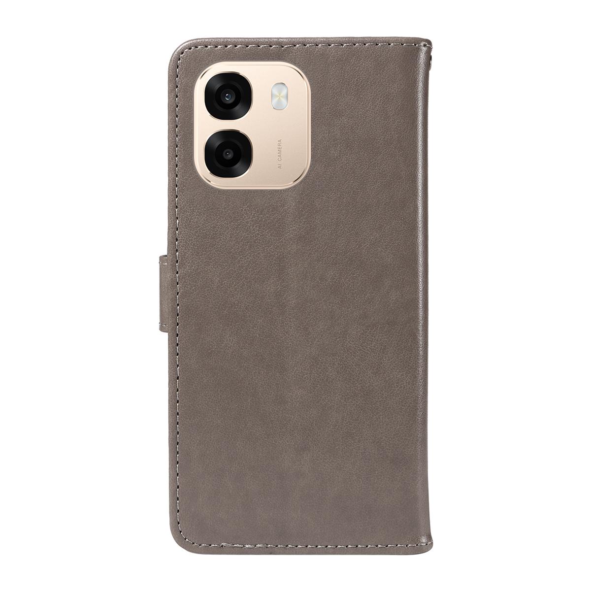 For OPPO A6 5G Cat and Bee Embossed Flip Leather Phone Case Wallet Cover with Card Slots Cash Pocket Magnetic Stand Protective Shockproof TPU PU Leather Case with Wrist Strap