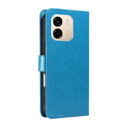 For OPPO A6X 5G Cat and Bee Embossed Flip Leather Phone Case Wallet Cover with Card Slots Cash Pocket Magnetic Stand Protective Shockproof TPU PU Leather Case with Wrist Strap