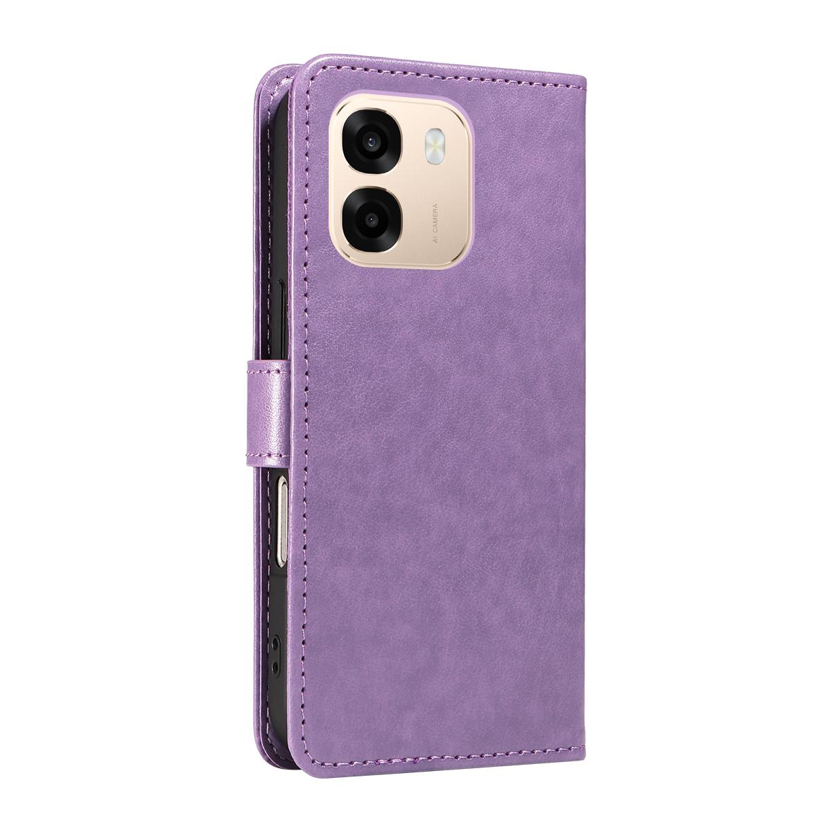 For OPPO A6 5G Cat and Bee Embossed Flip Leather Phone Case Wallet Cover with Card Slots Cash Pocket Magnetic Stand Protective Shockproof TPU PU Leather Case with Wrist Strap