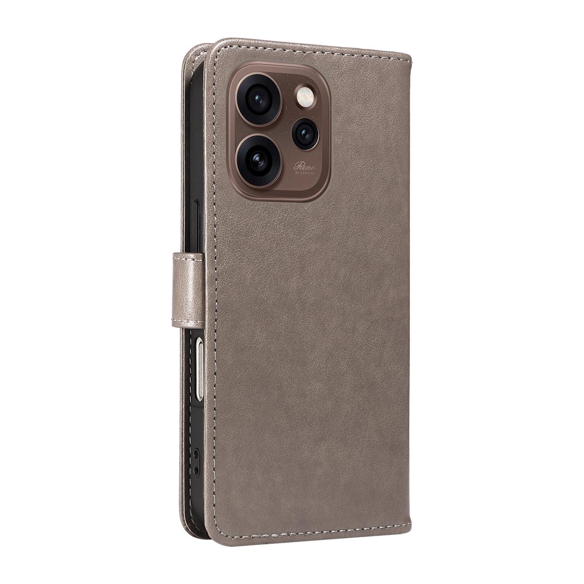 For OPPO Reno15 5G Cat and Bee Embossed Flip Leather Phone Case Wallet Cover with Card Slots Cash Pocket Magnetic Stand Protective Shockproof TPU PU Leather Case with Wrist Strap