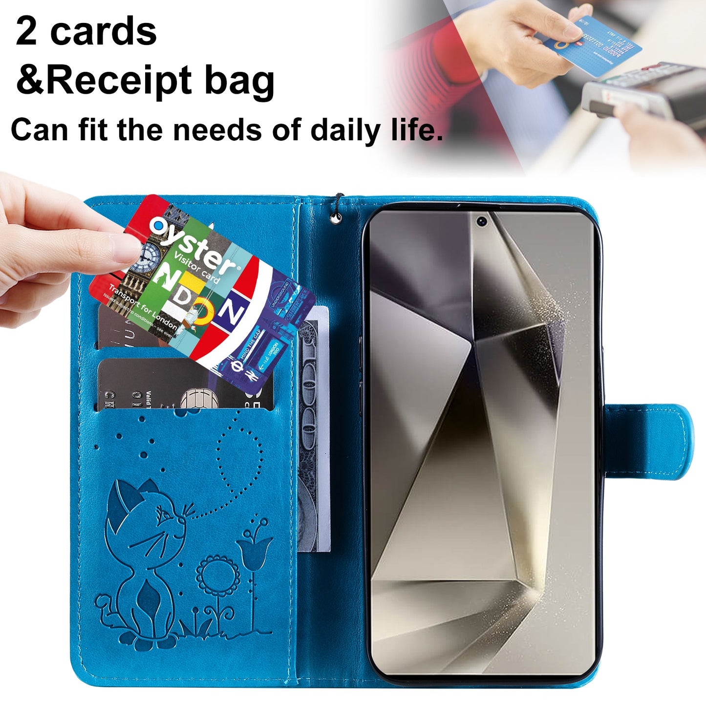 For Samsung Galaxy S25 Ultra 5G Cat and Bee Embossed Flip Leather Phone Case Wallet Cover with Card Slots Cash Pocket Magnetic Stand Protective Shockproof TPU PU Leather Case with Wrist Strap