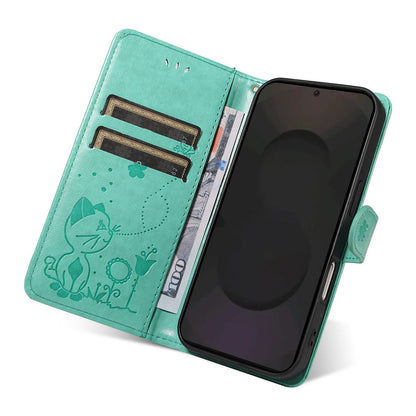 For Samsung Galaxy S25 FE 5G Cat and Bee Embossed Flip Leather Phone Case Wallet Cover with Card Slots Cash Pocket Magnetic Stand Protective Shockproof TPU PU Leather Case with Wrist Strap