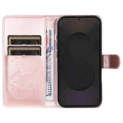 For Samsung Galaxy S25 FE 5G Cat and Bee Embossed Flip Leather Phone Case Wallet Cover with Card Slots Cash Pocket Magnetic Stand Protective Shockproof TPU PU Leather Case with Wrist Strap