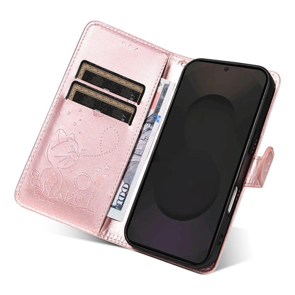 For Samsung Galaxy S25 FE 5G Cat and Bee Embossed Flip Leather Phone Case Wallet Cover with Card Slots Cash Pocket Magnetic Stand Protective Shockproof TPU PU Leather Case with Wrist Strap