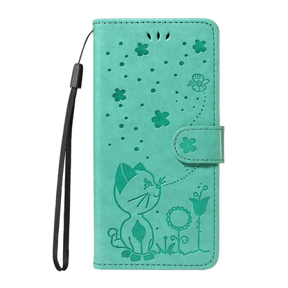 For Samsung Galaxy S26 5G Cat and Bee Embossed Flip Leather Phone Case Wallet Cover with Card Slots Cash Pocket Magnetic Stand Protective Shockproof TPU PU Leather Case with Wrist Strap