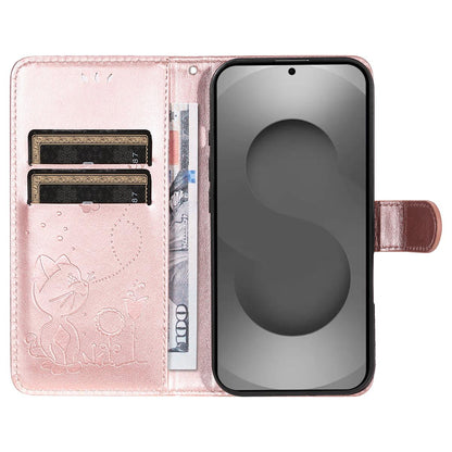 For Samsung Galaxy S26 Ultra 5G Cat and Bee Embossed Flip Leather Phone Case Wallet Cover with Card Slots Cash Pocket Magnetic Stand Protective Shockproof TPU PU Leather Case with Wrist Strap