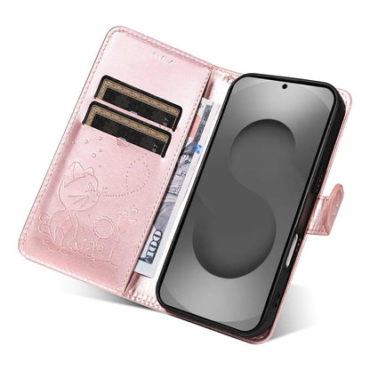 For Samsung Galaxy S26 Ultra 5G Cat and Bee Embossed Flip Leather Phone Case Wallet Cover with Card Slots Cash Pocket Magnetic Stand Protective Shockproof TPU PU Leather Case with Wrist Strap