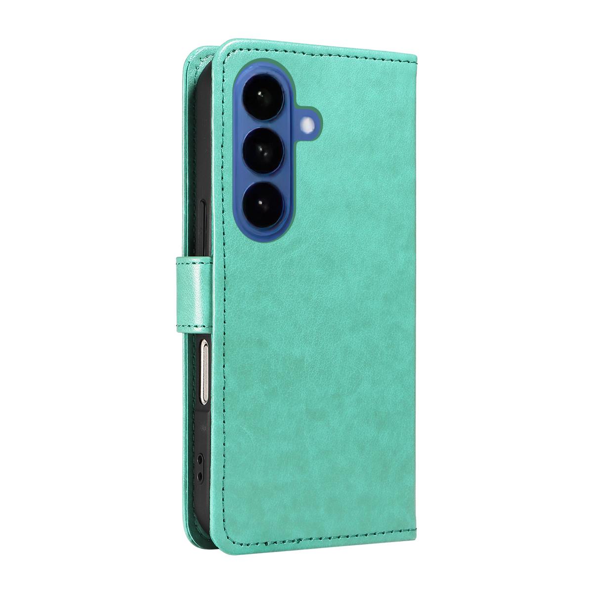 For Samsung Galaxy S26+ 5G Cat and Bee Embossed Flip Leather Phone Case Wallet Cover with Card Slots Cash Pocket Magnetic Stand Protective Shockproof TPU PU Leather Case with Wrist Strap