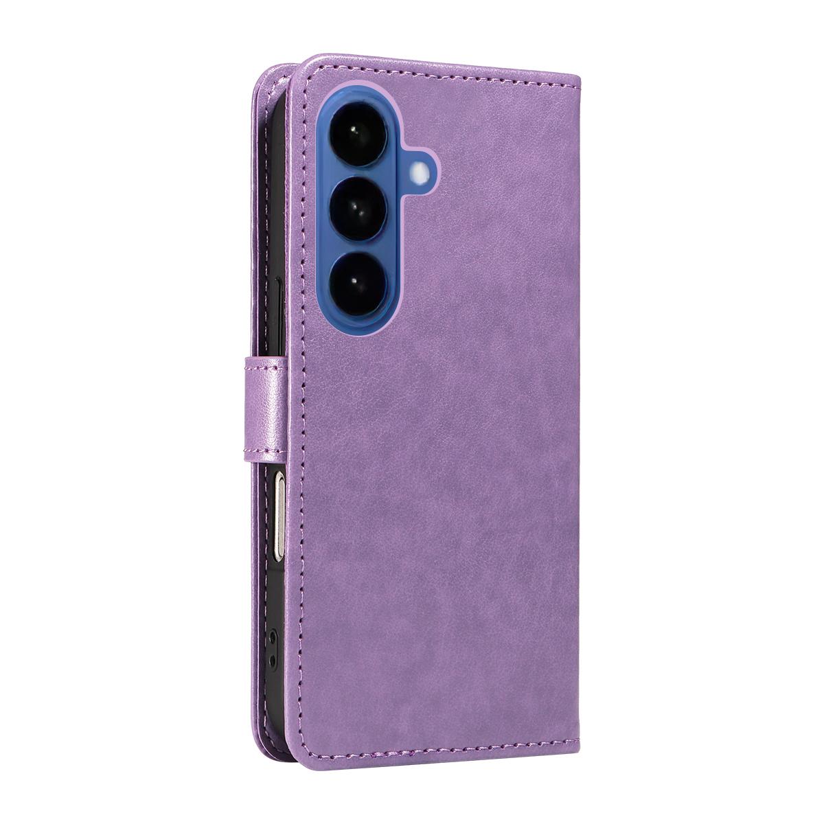 For Samsung Galaxy S26+ 5G Cat and Bee Embossed Flip Leather Phone Case Wallet Cover with Card Slots Cash Pocket Magnetic Stand Protective Shockproof TPU PU Leather Case with Wrist Strap
