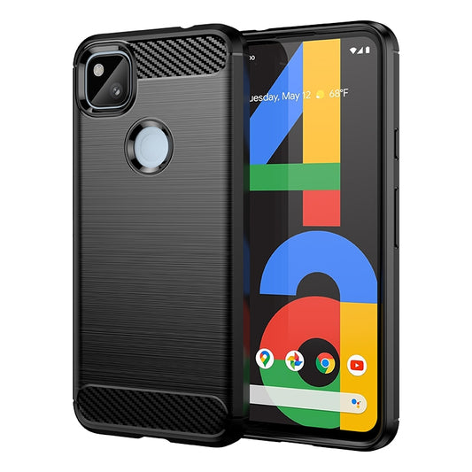 Google Pixel 4a Carbon Fiber Brushed Texture TPU Protective Phone Case Shockproof Slim Cover