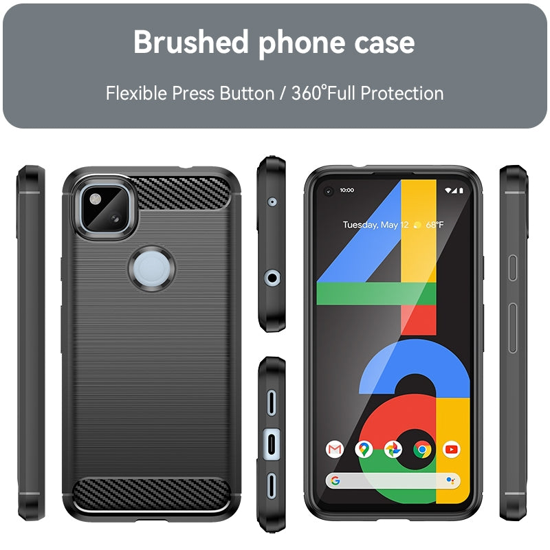 Google Pixel 4a Carbon Fiber Brushed Texture TPU Protective Phone Case Shockproof Slim Cover