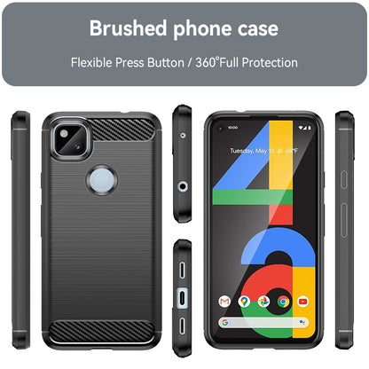 Google Pixel 4a Carbon Fiber Brushed Texture TPU Protective Phone Case Shockproof Slim Cover