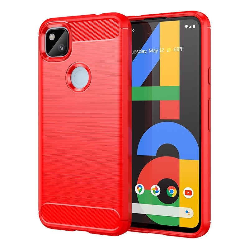 Google Pixel 4a Carbon Fiber Brushed Texture TPU Protective Phone Case Shockproof Slim Cover