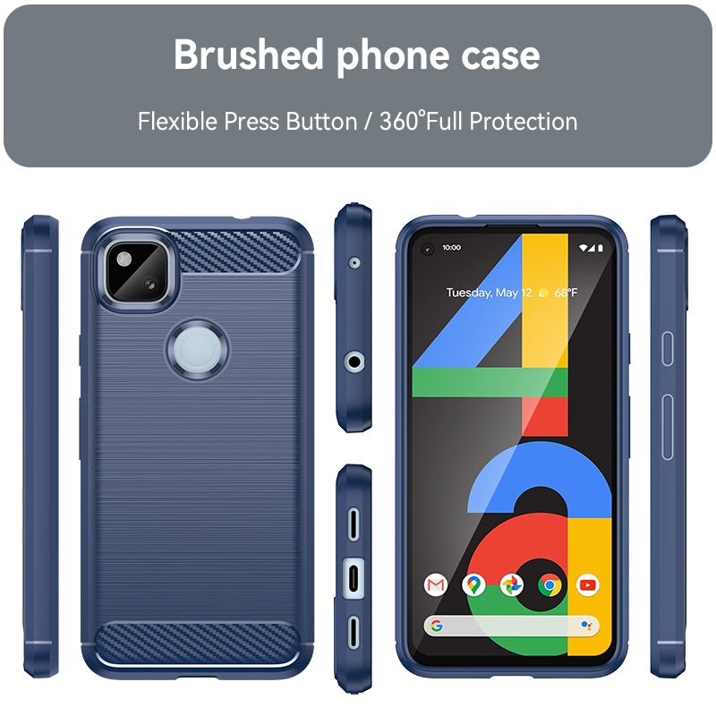 Google Pixel 4a Carbon Fiber Brushed Texture TPU Protective Phone Case Shockproof Slim Cover