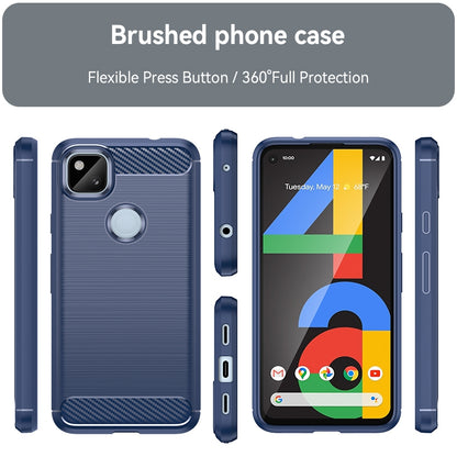 Google Pixel 4a Carbon Fiber Brushed Texture TPU Protective Phone Case Shockproof Slim Cover