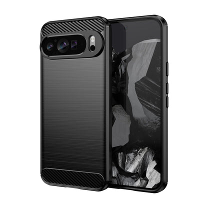 Google Pixel 9 Pro XL Carbon Fiber Brushed Texture TPU Protective Phone Case Shockproof Slim Cover