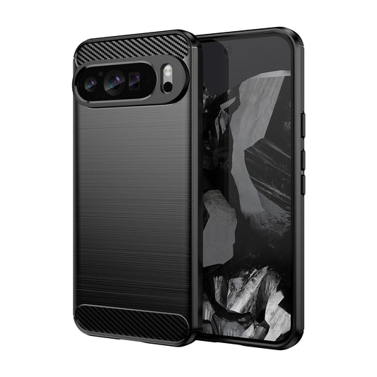 Google Pixel 9 Pro XL Carbon Fiber Brushed Texture TPU Protective Phone Case Shockproof Slim Cover