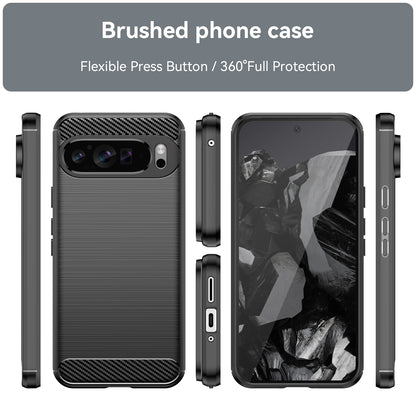 Google Pixel 9 Pro XL Carbon Fiber Brushed Texture TPU Protective Phone Case Shockproof Slim Cover