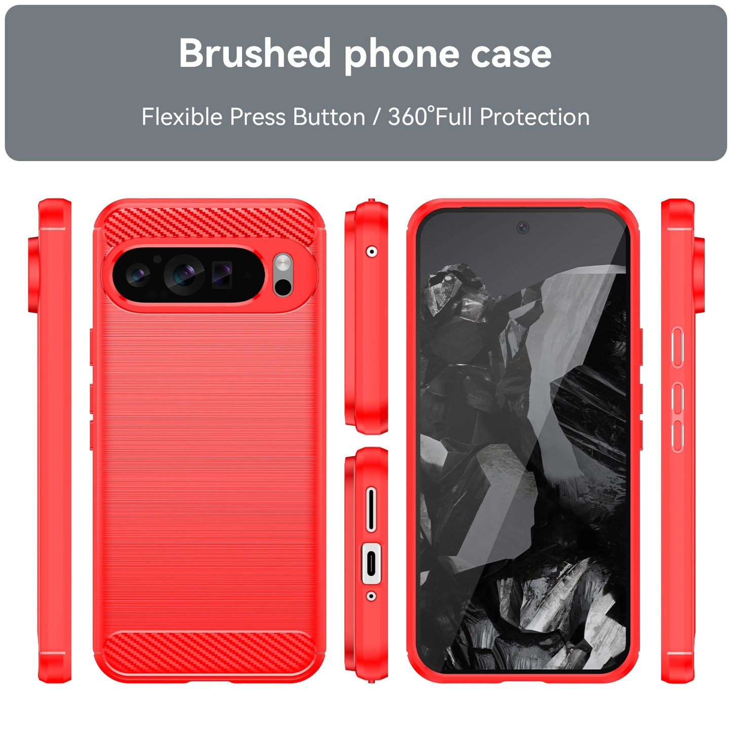 Google Pixel 9 Pro XL Carbon Fiber Brushed Texture TPU Protective Phone Case Shockproof Slim Cover