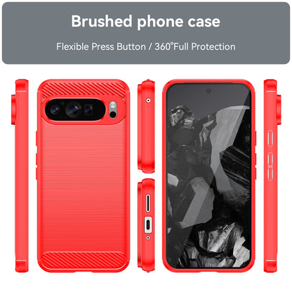 Google Pixel 9 Pro XL Carbon Fiber Brushed Texture TPU Protective Phone Case Shockproof Slim Cover