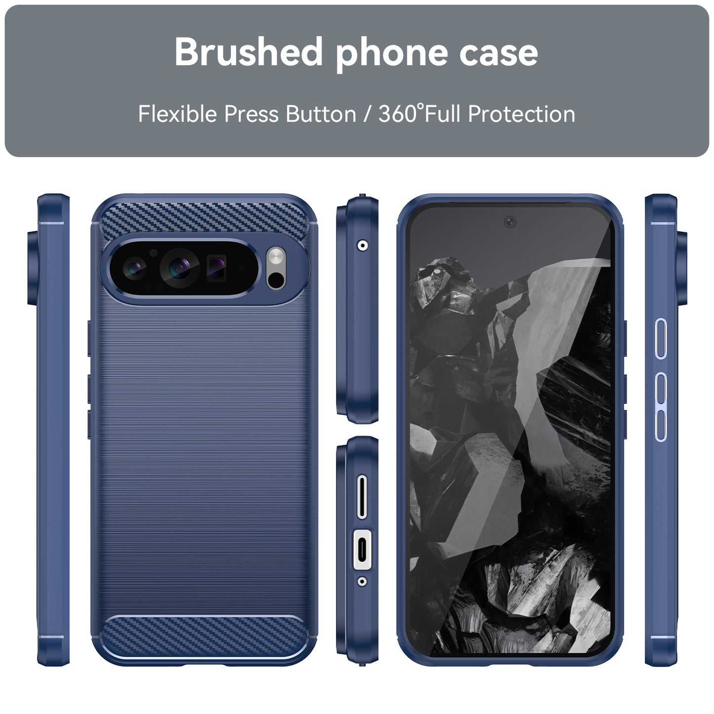 Google Pixel 9 Pro XL Carbon Fiber Brushed Texture TPU Protective Phone Case Shockproof Slim Cover