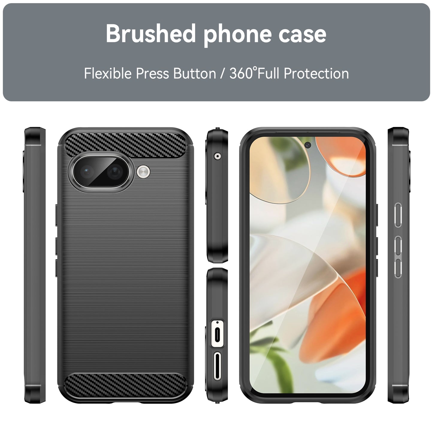 Google Pixel 9a Carbon Fiber Brushed Texture TPU Protective Phone Case Shockproof Slim Cover