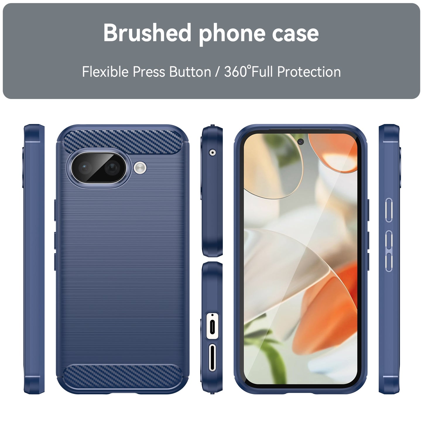 Google Pixel 9a Carbon Fiber Brushed Texture TPU Protective Phone Case Shockproof Slim Cover