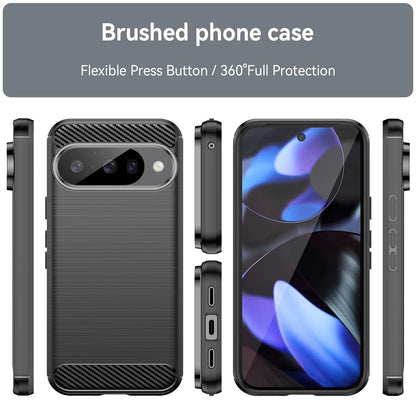 Google Pixel 10 Pro Carbon Fiber Brushed Texture TPU Protective Phone Case Shockproof Slim Cover