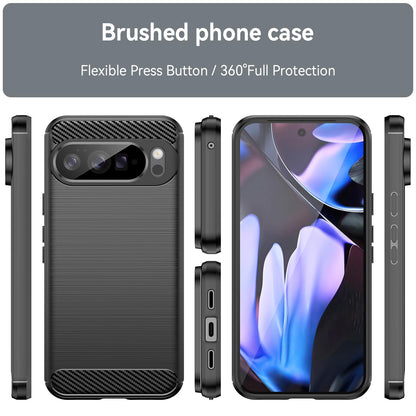 Google Pixel 10 Pro XL Carbon Fiber Brushed Texture TPU Protective Phone Case Shockproof Slim Cover