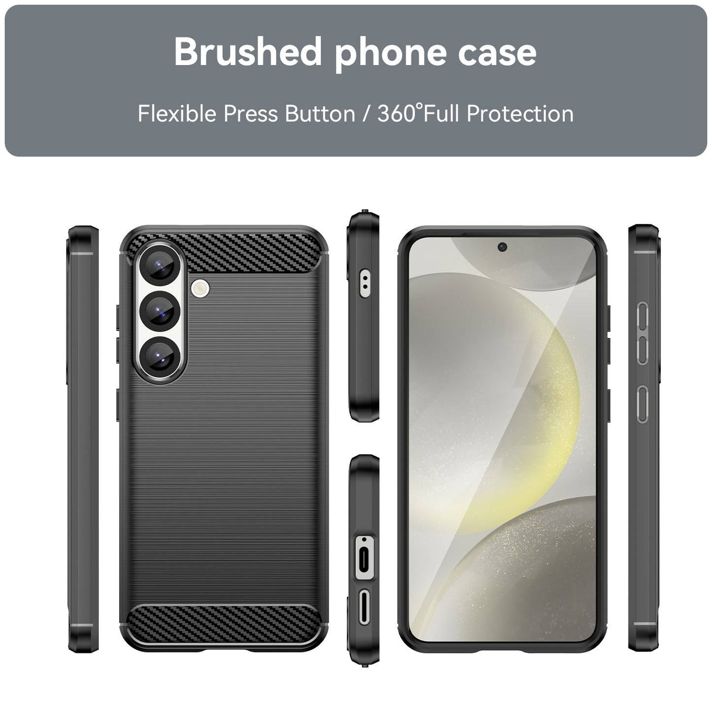 Samsung Galaxy S25 5G Carbon Fiber Brushed Texture TPU Protective Phone Case Shockproof Slim Cover