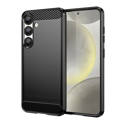Samsung Galaxy S25 5G Carbon Fiber Brushed Texture TPU Protective Phone Case Shockproof Slim Cover