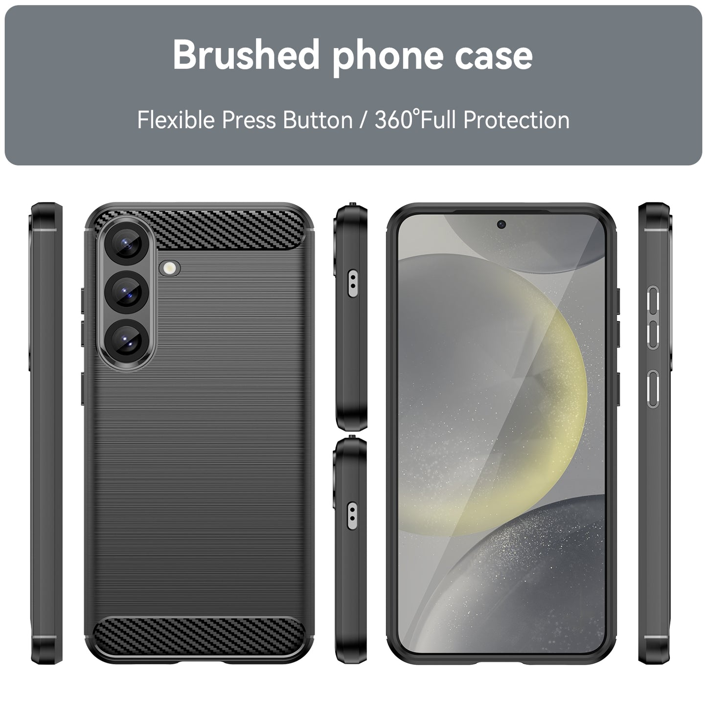 Samsung Galaxy S25+ 5G Carbon Fiber Brushed Texture TPU Protective Phone Case Shockproof Slim Cover