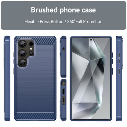 Samsung Galaxy S25 Ultra 5G Carbon Fiber Brushed Texture TPU Protective Phone Case Shockproof Slim Cover