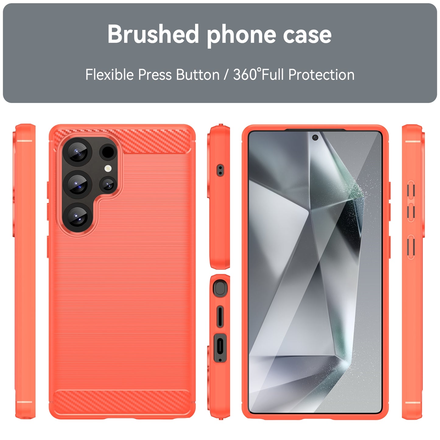 Samsung Galaxy S25 Ultra 5G Carbon Fiber Brushed Texture TPU Protective Phone Case Shockproof Slim Cover