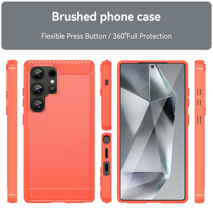 Samsung Galaxy S25 Ultra 5G Carbon Fiber Brushed Texture TPU Protective Phone Case Shockproof Slim Cover