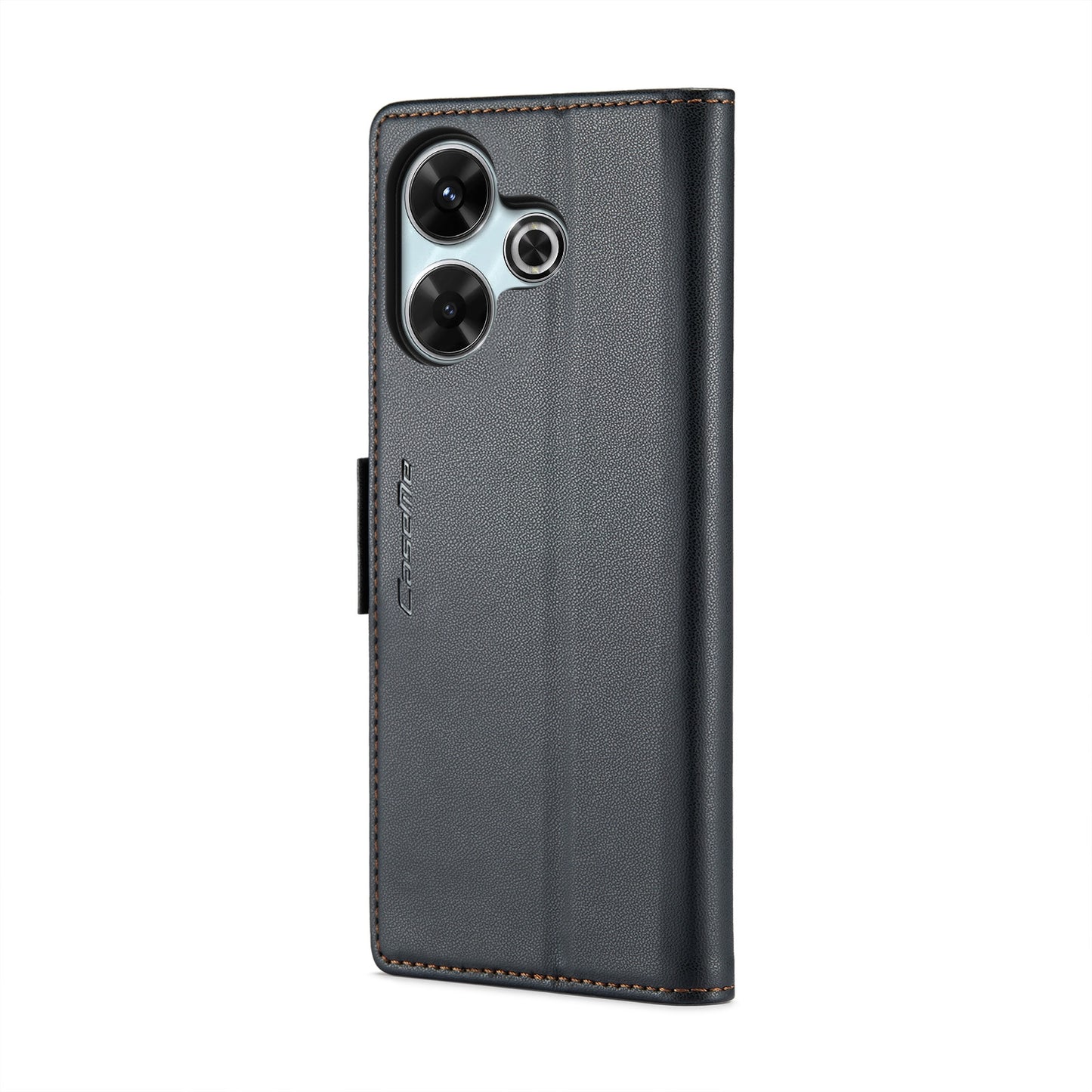 Redmi 13 Litchi Texture RFID Anti-theft Leather Phone Case with Butterfly Buckle, Stand & Card Wallet with TPU Shell