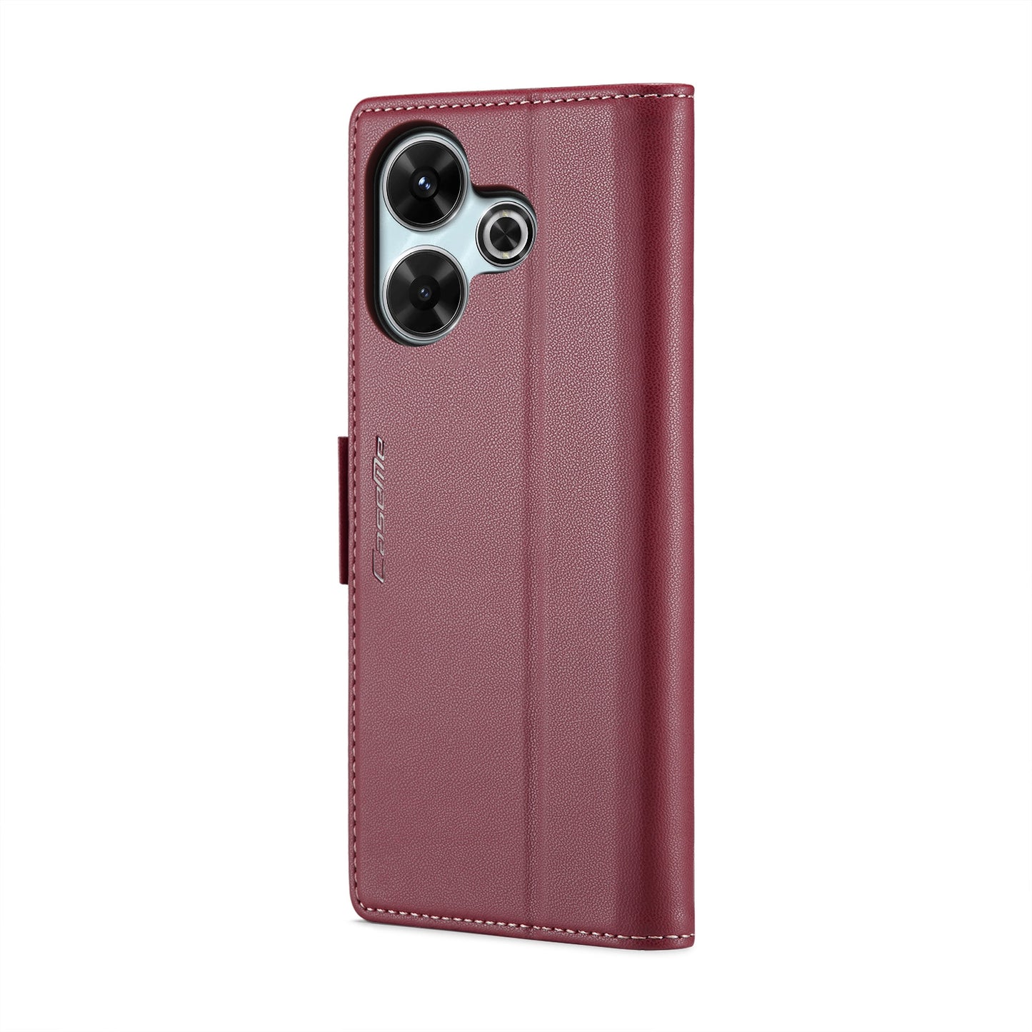 Redmi 13 Litchi Texture RFID Anti-theft Leather Phone Case with Butterfly Buckle, Stand & Card Wallet with TPU Shell