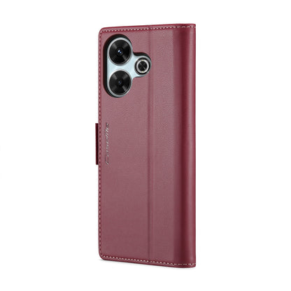 Redmi 13 Litchi Texture RFID Anti-theft Leather Phone Case with Butterfly Buckle, Stand & Card Wallet with TPU Shell