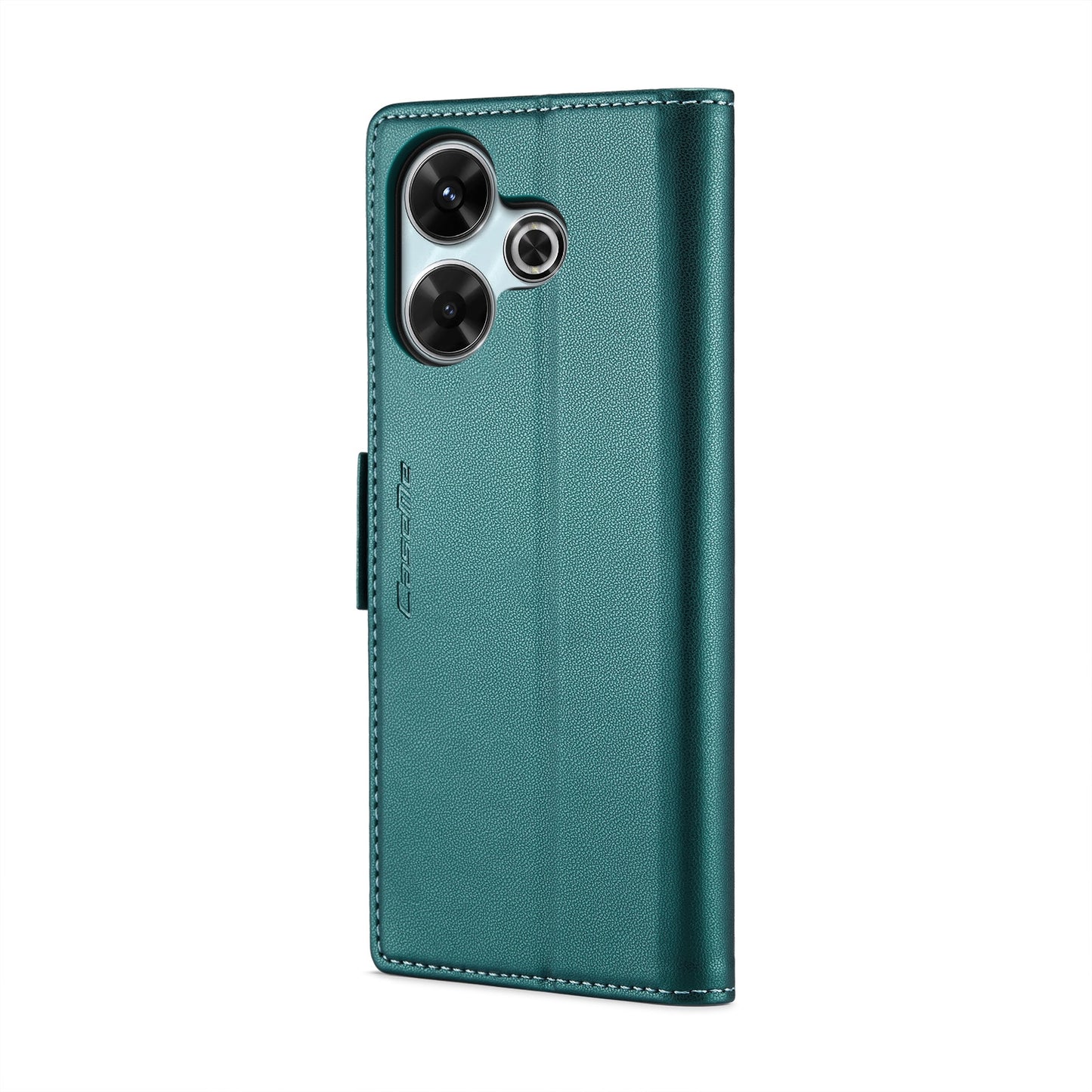 Redmi 13 Litchi Texture RFID Anti-theft Leather Phone Case with Butterfly Buckle, Stand & Card Wallet with TPU Shell