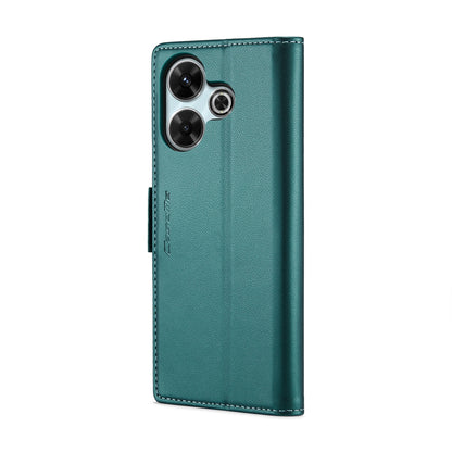 Redmi 13 Litchi Texture RFID Anti-theft Leather Phone Case with Butterfly Buckle, Stand & Card Wallet with TPU Shell